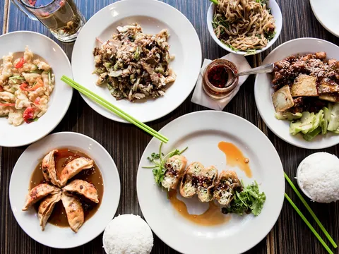 Shared Chinese food spread at House of Nanking
