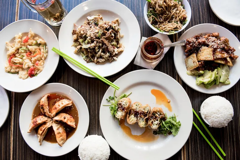 Shared Chinese food spread at House of Nanking